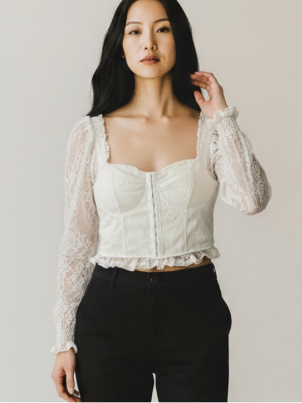 Thorn & Fable Ivory Lace Corset Crop Top